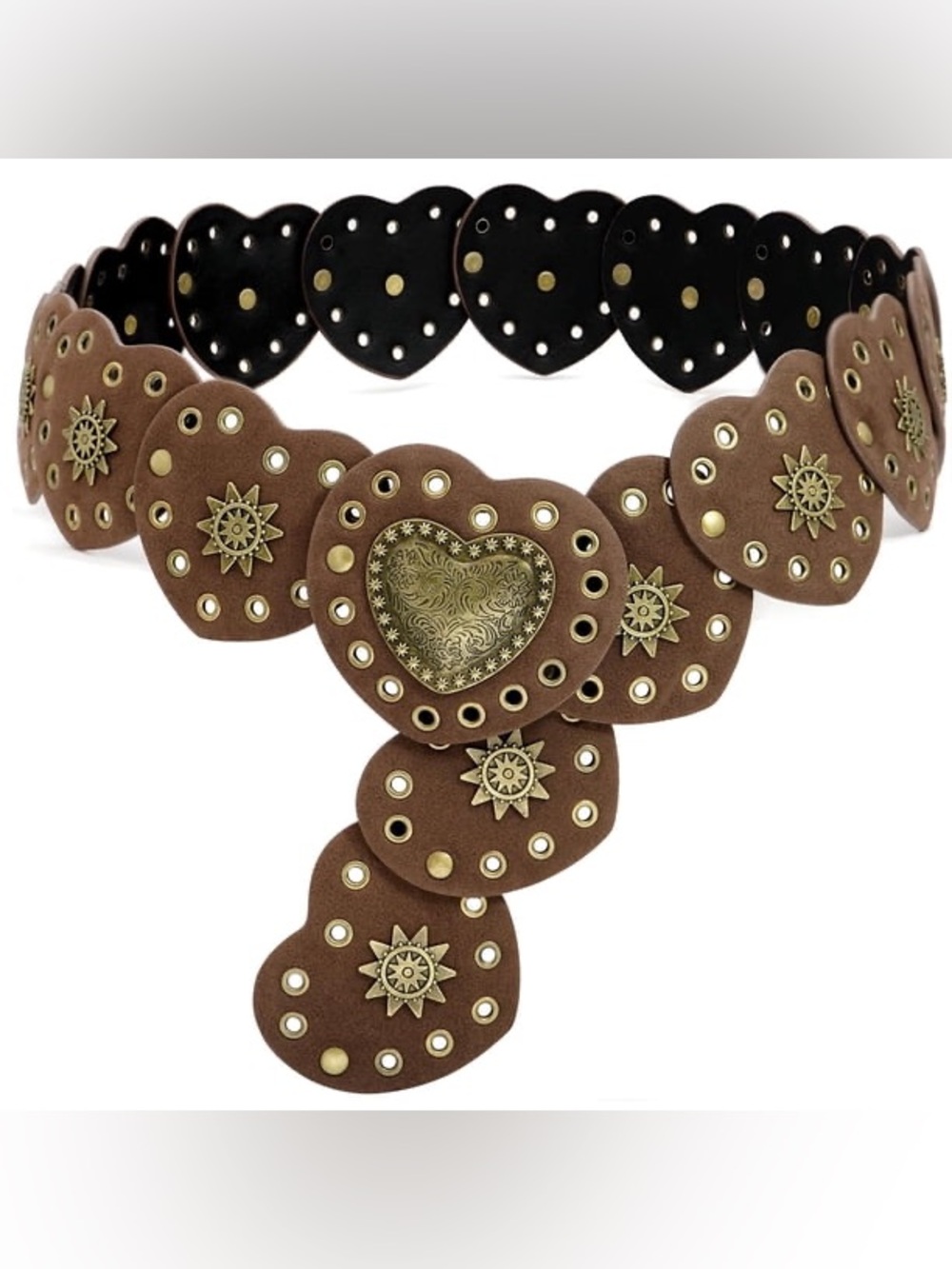 Heart Link Western Grommet Belt in Brown with Brass Accents